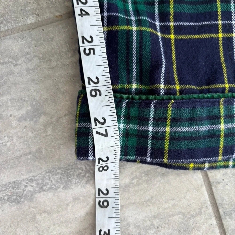 Talbots Flannel Pajamas Set Green Blue Plaid Cotton Long Button Down Pants 3X